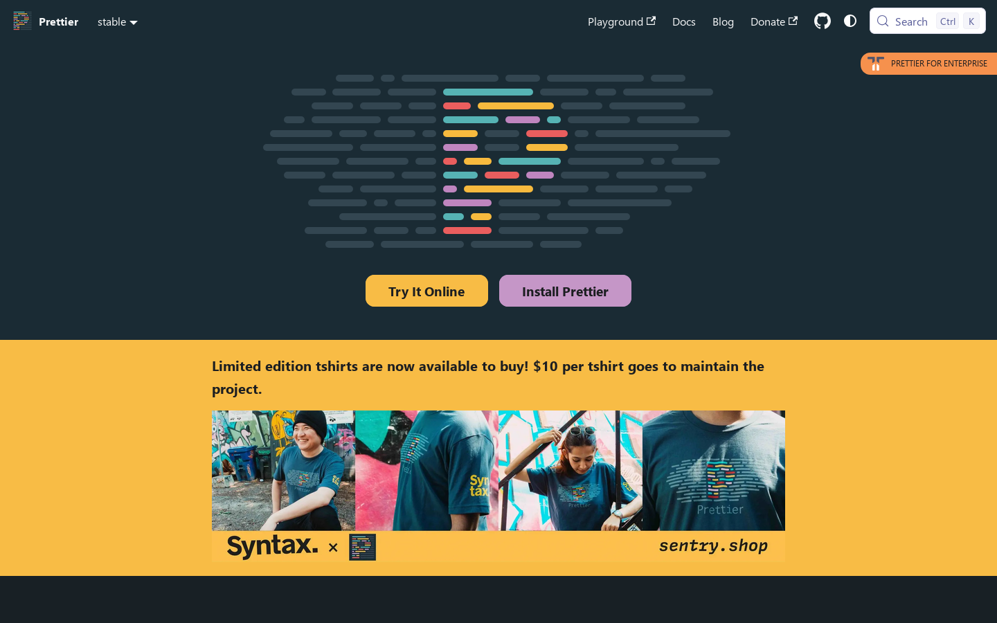 Prettier Homepage screenshot