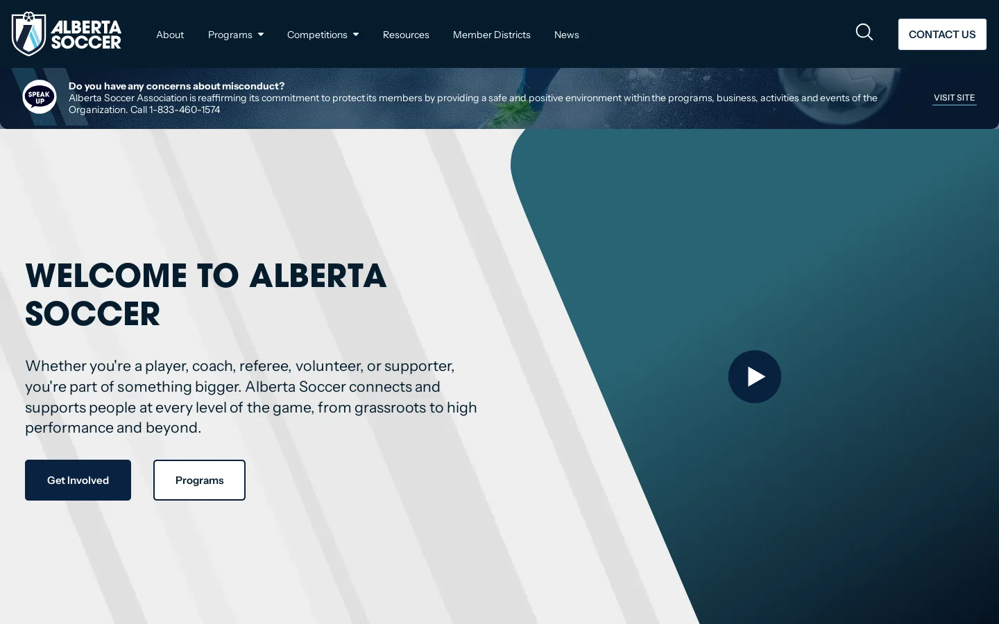 Alberta Soccer Homepage screenshot