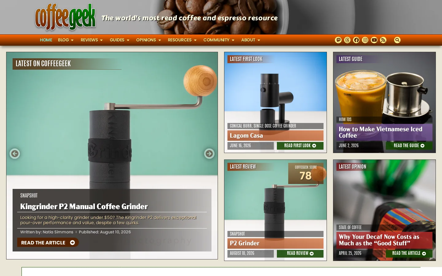 CoffeeGeek Homepage screenshot