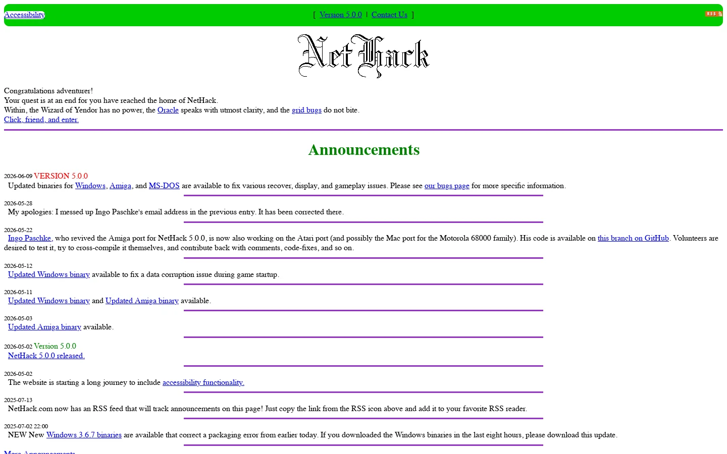 NetHack 5.0.0 Homepage screenshot