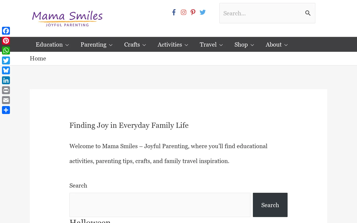 Mama Smiles Homepage screenshot