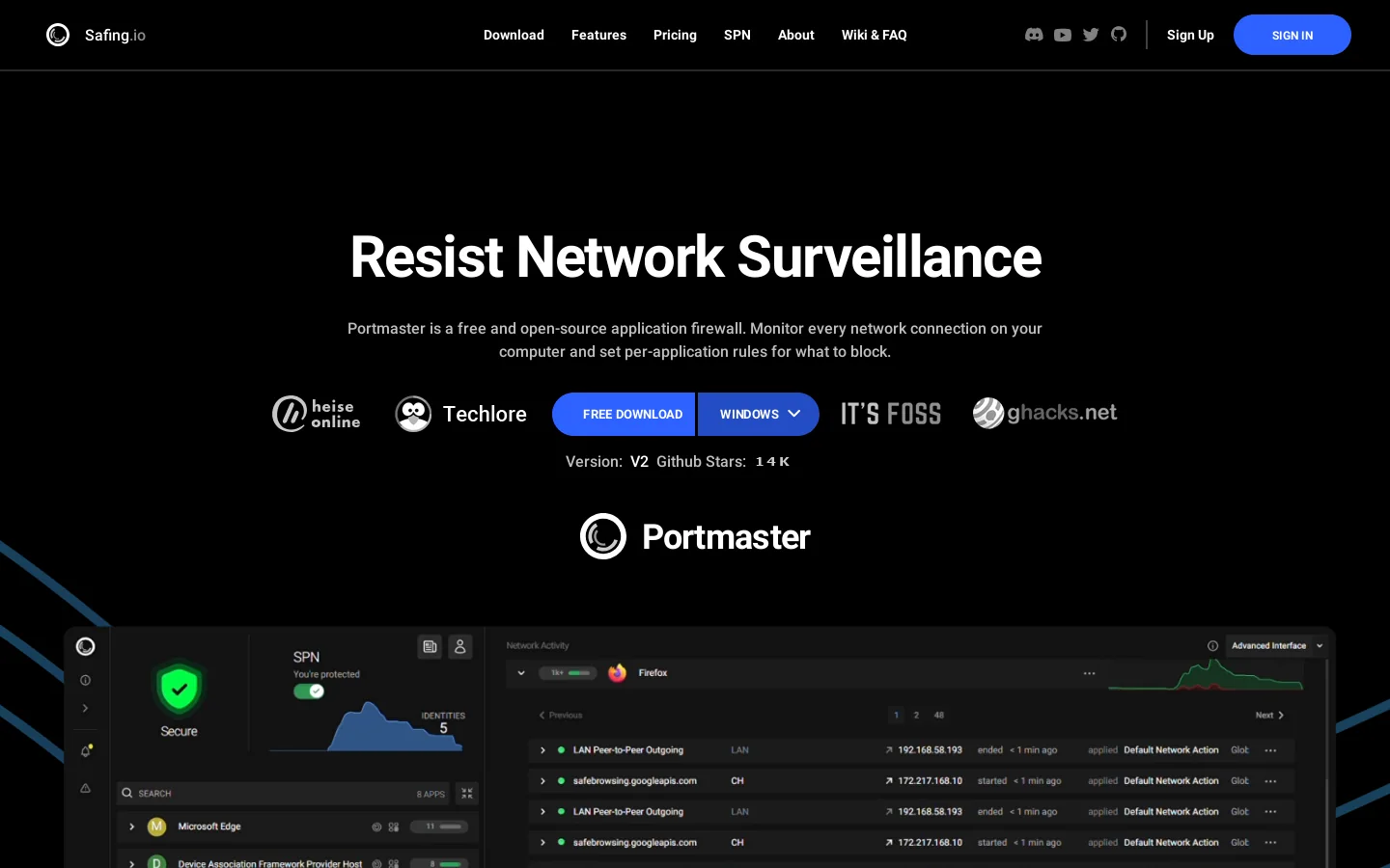 Portmaster - Application Firewall by Safing Homepage screenshot