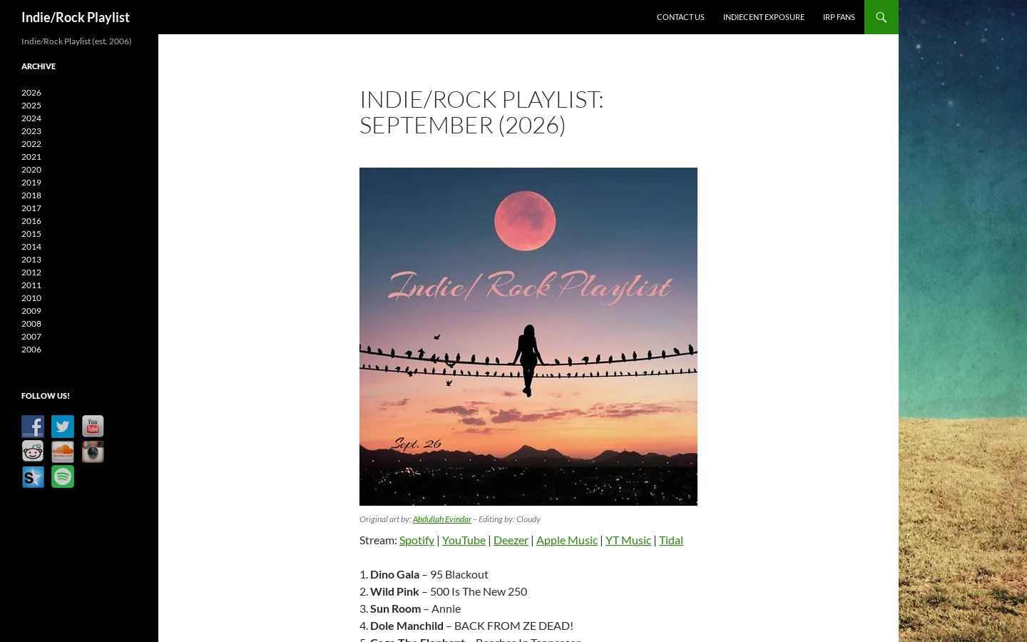 Indie/Rock Playlist - the latest in indie rock Homepage screenshot