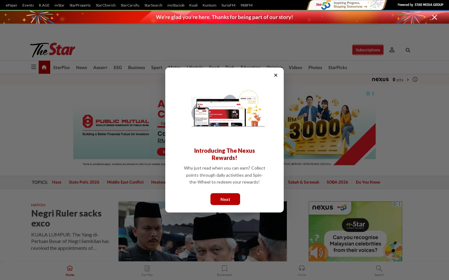 The Star Homepage screenshot