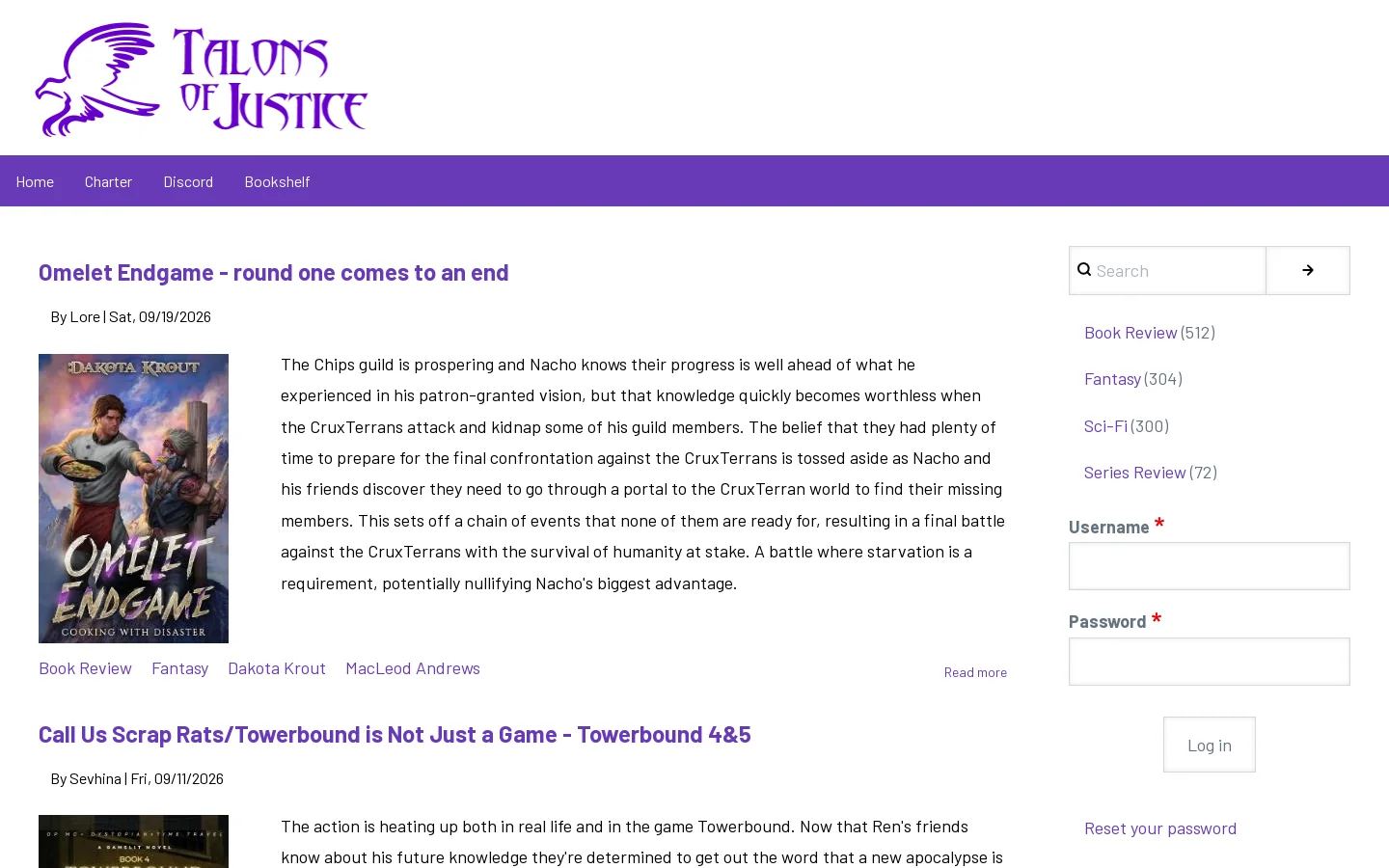 Talons of Justice Homepage screenshot