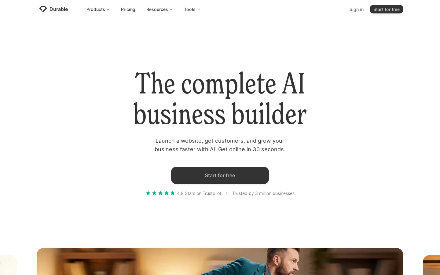 Durable Homepage screenshot
