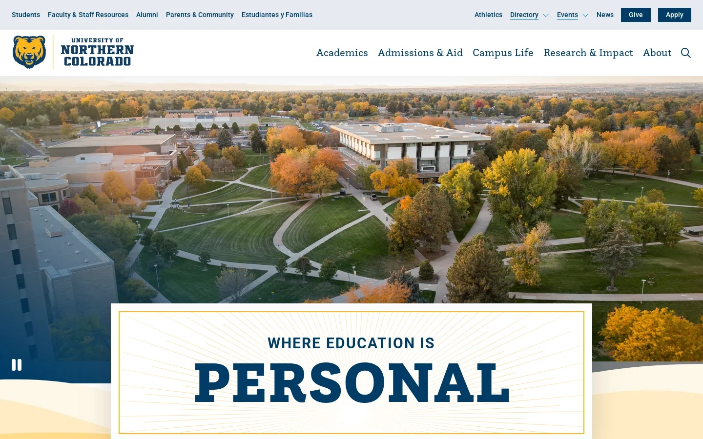 The University of Northern Colorado Homepage screenshot