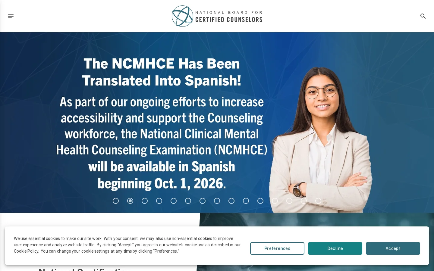 NBCC Homepage screenshot