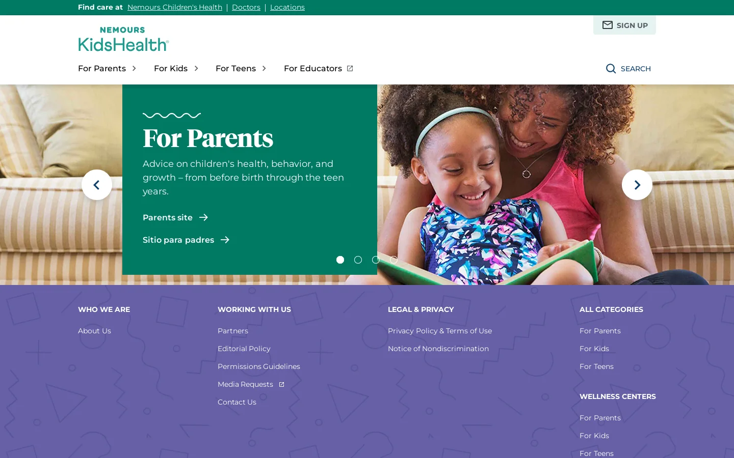 Nemours KidsHealth - the Web's most visited site about children's health Homepage screenshot