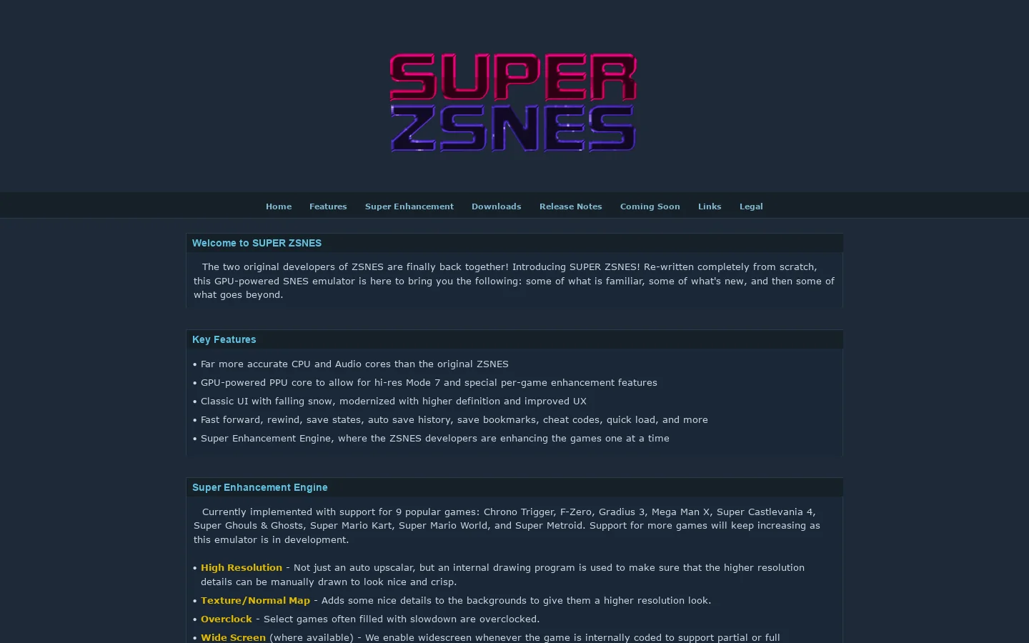 SUPER ZSNES - SNES Emulator Homepage screenshot