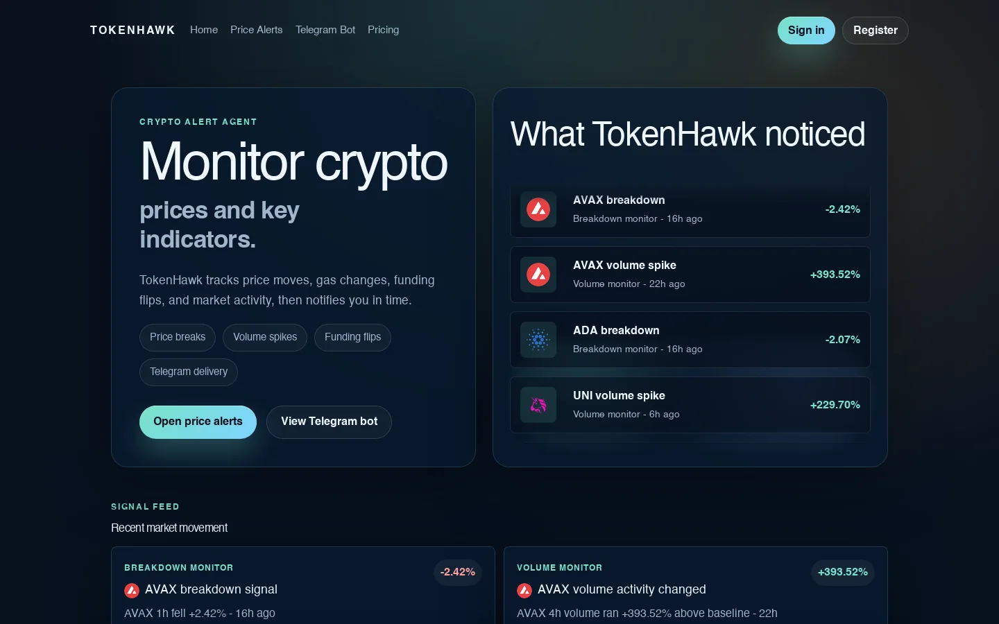 TokenHawk Homepage screenshot