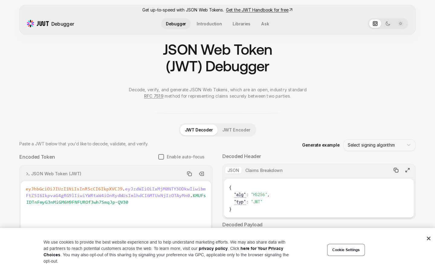 jwt.io Homepage screenshot