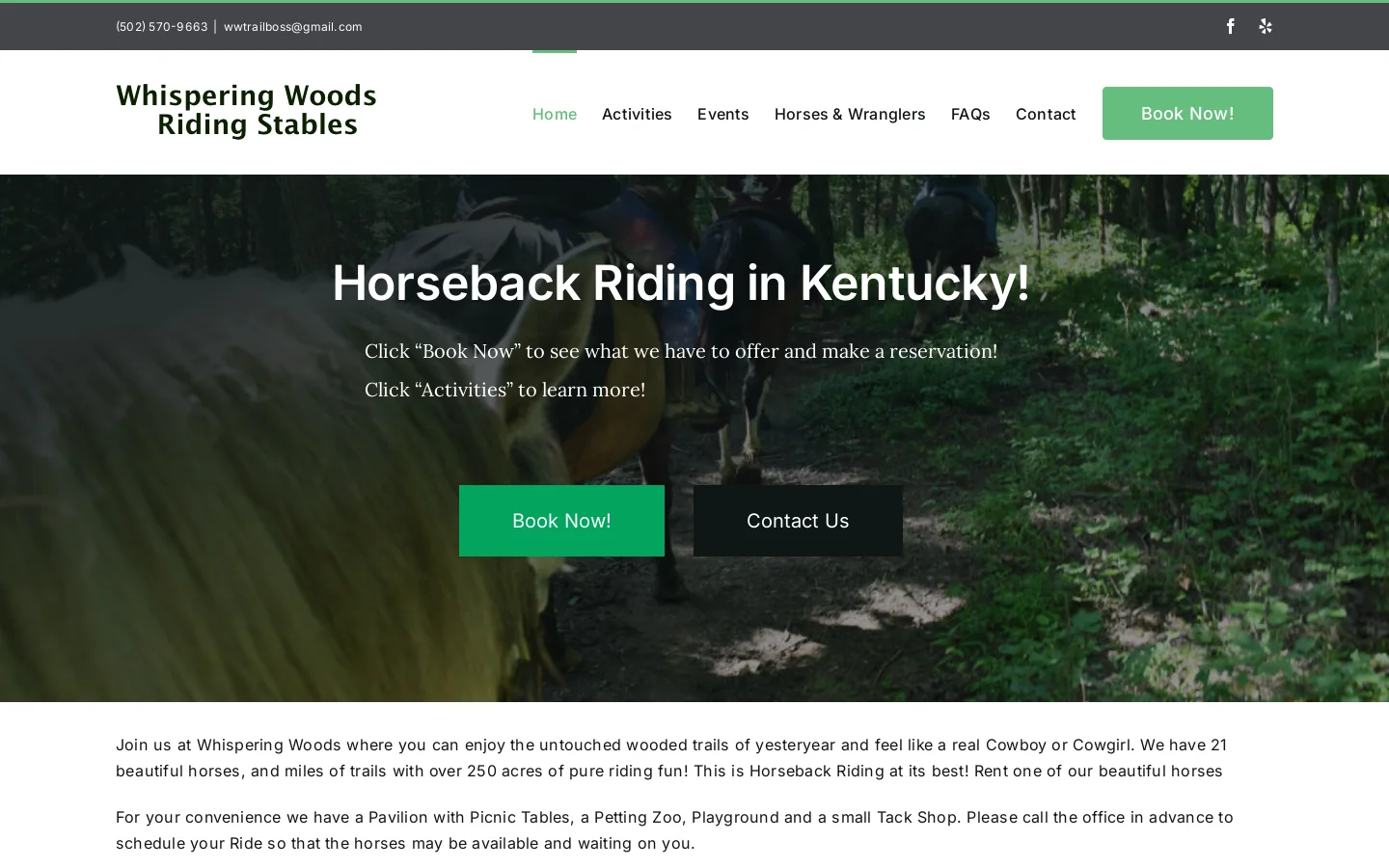 Whispering Woods Riding Stables Homepage screenshot