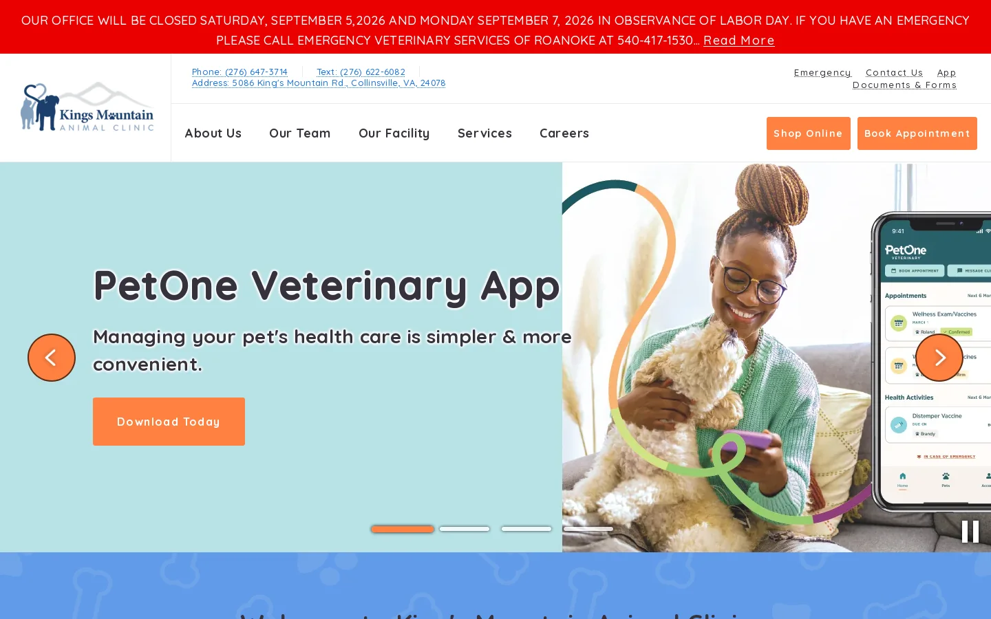 Homepage | King's Mountain Animal Clinic Homepage screenshot