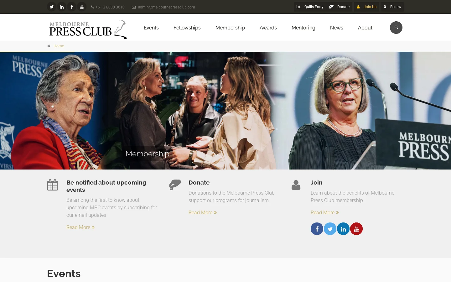 Melbourne Press Club Homepage screenshot