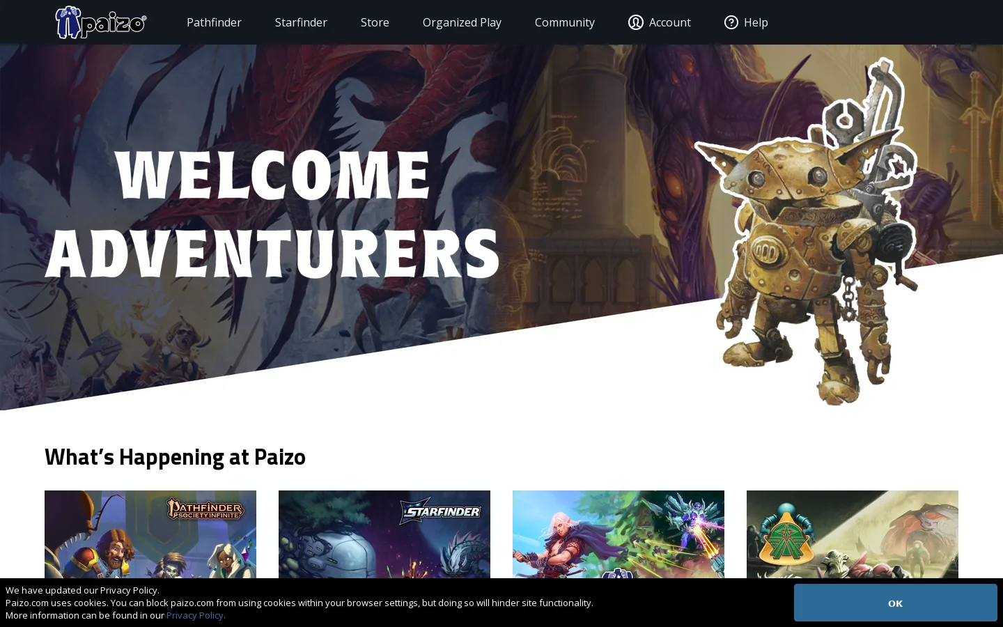Paizo Homepage screenshot
