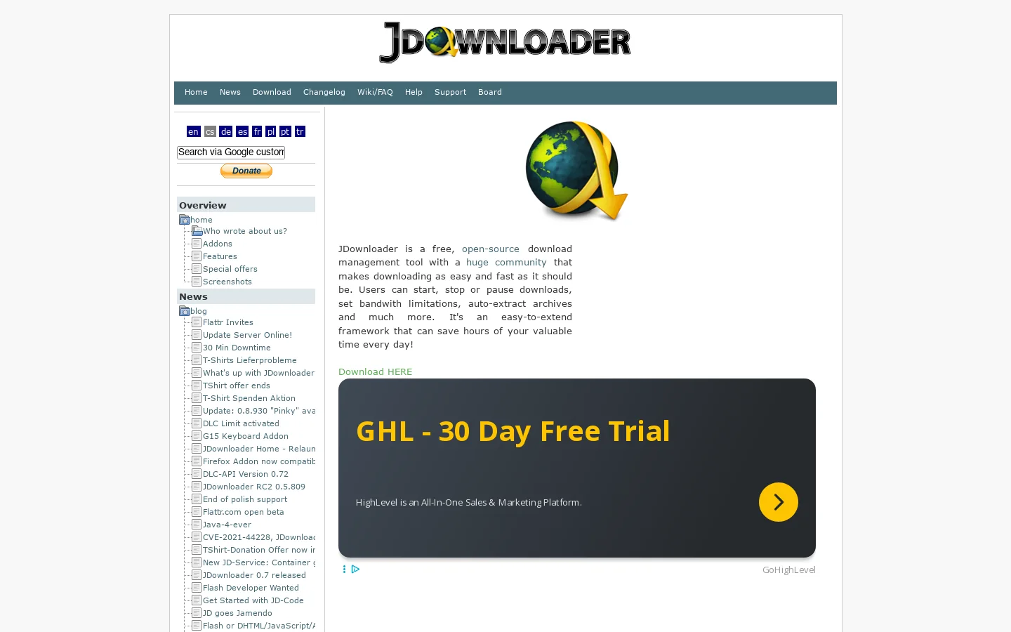 JDownloader.org Homepage screenshot