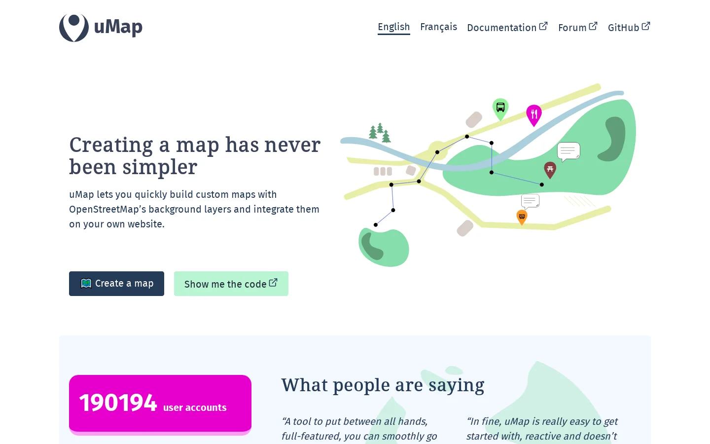 uMap project Homepage screenshot
