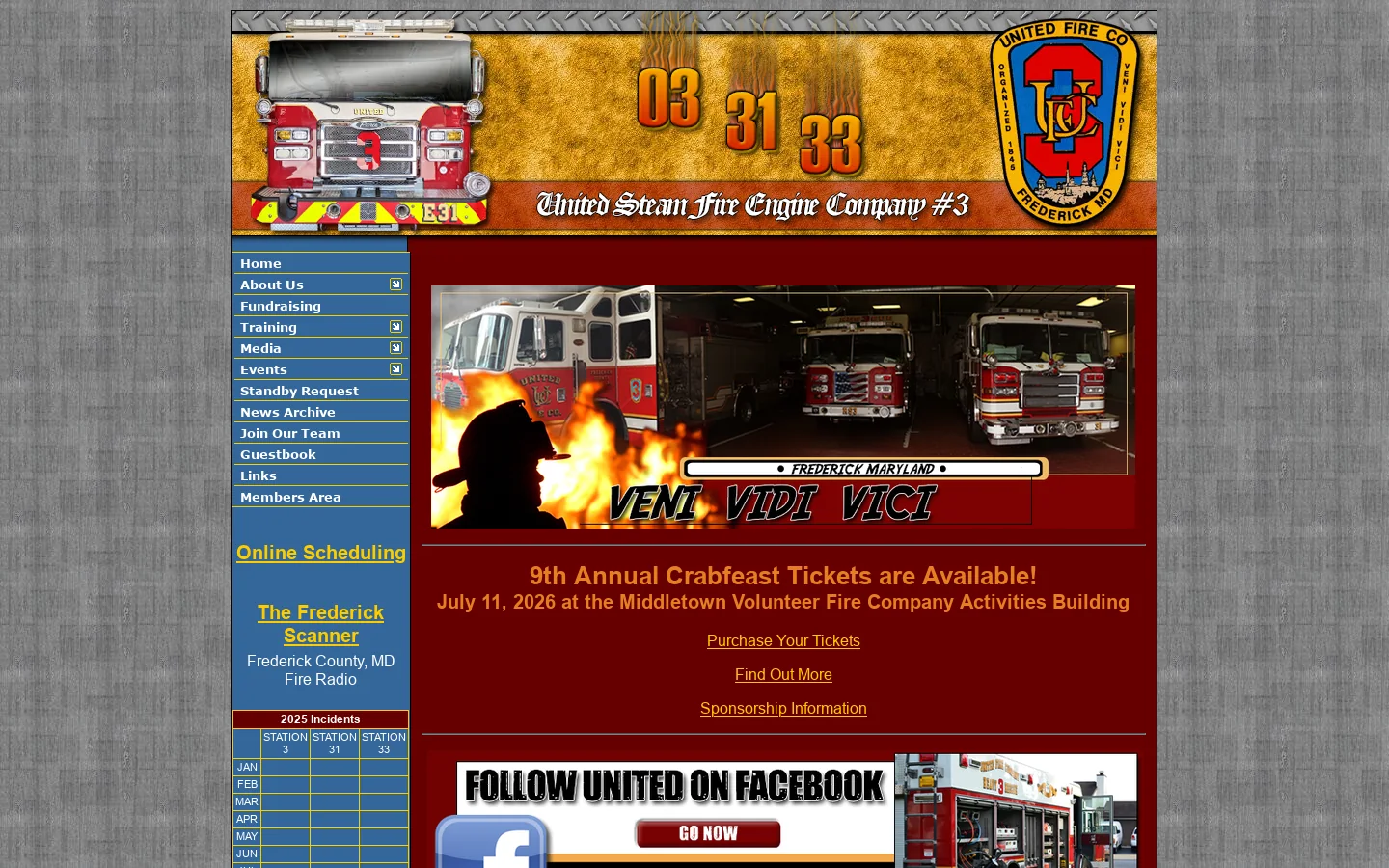 United Steam Fire Engine Company #3 - Frederick County, Maryland Homepage screenshot