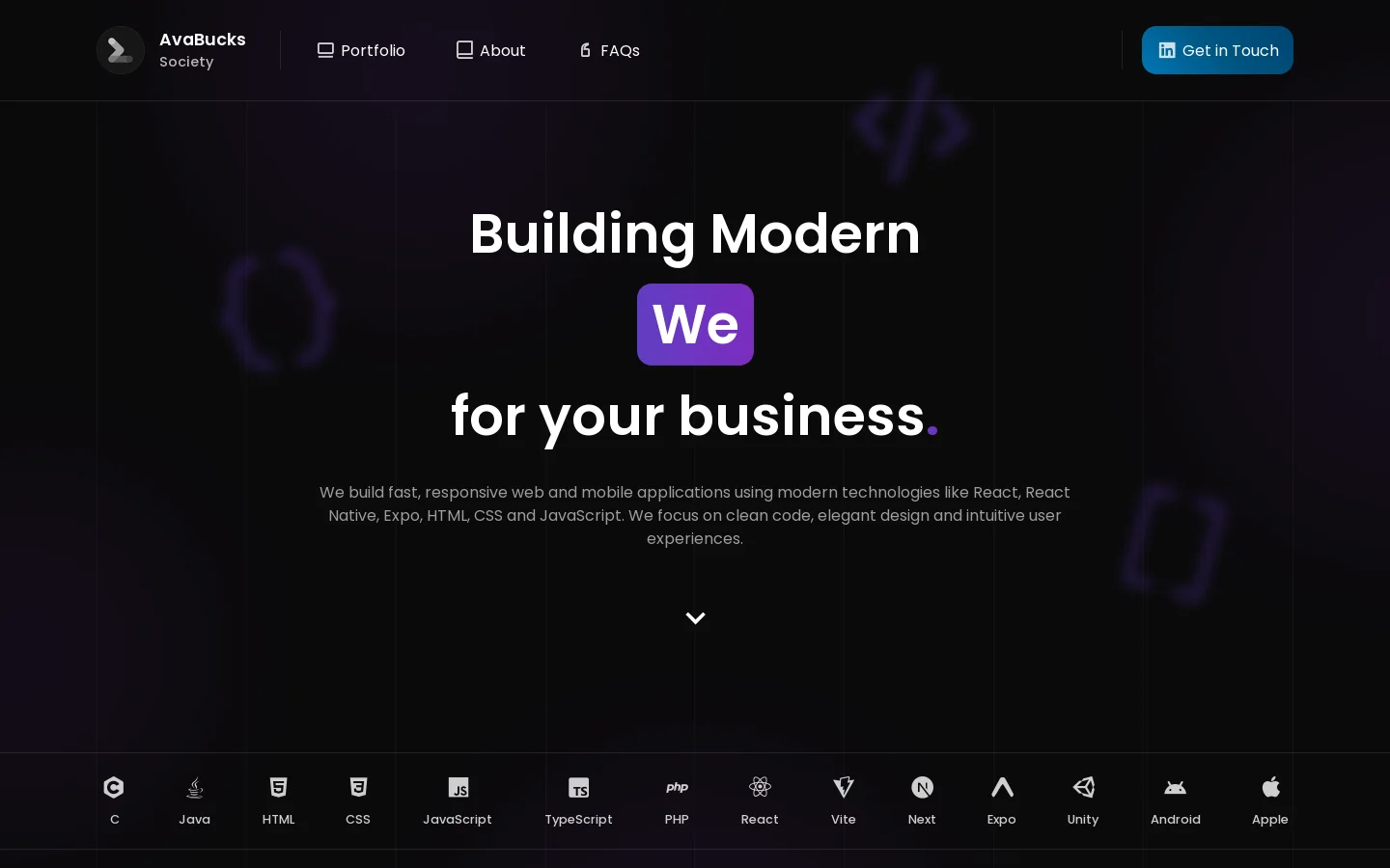 AvaBucks Society Homepage screenshot
