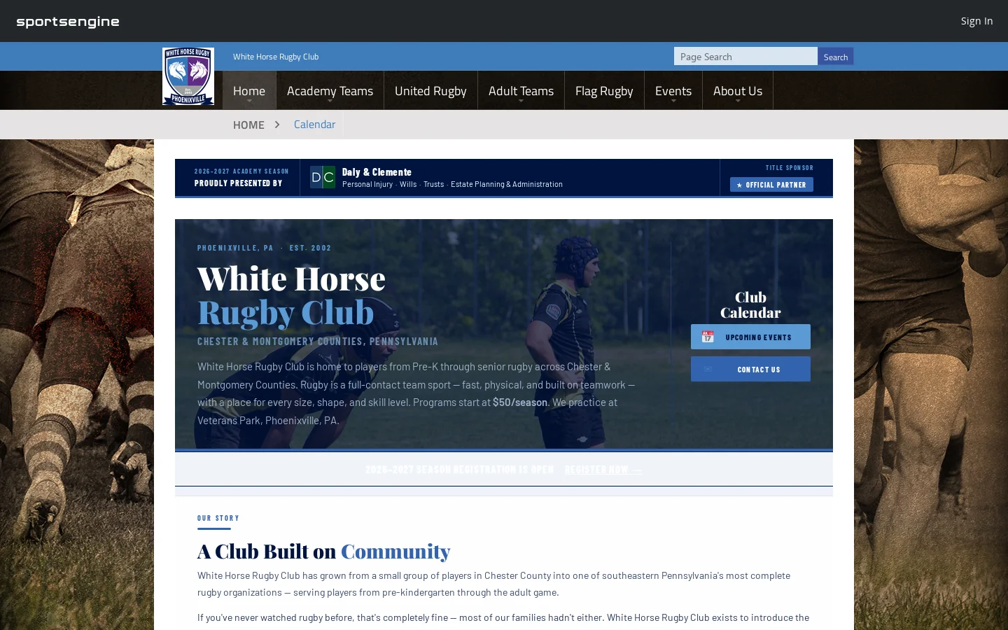White Horse Rugby Club Homepage screenshot