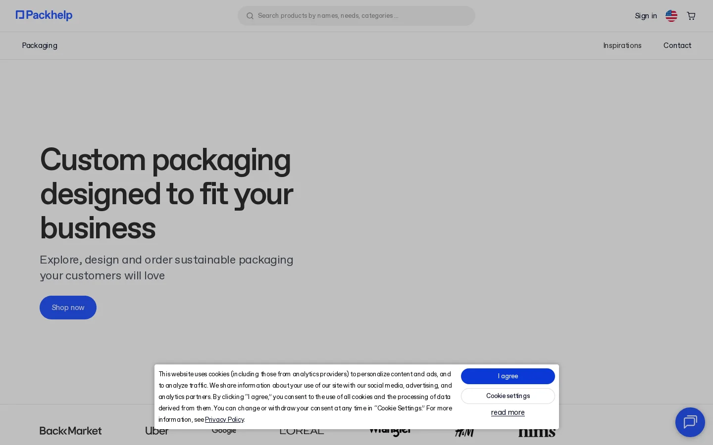 Packhelp Homepage screenshot