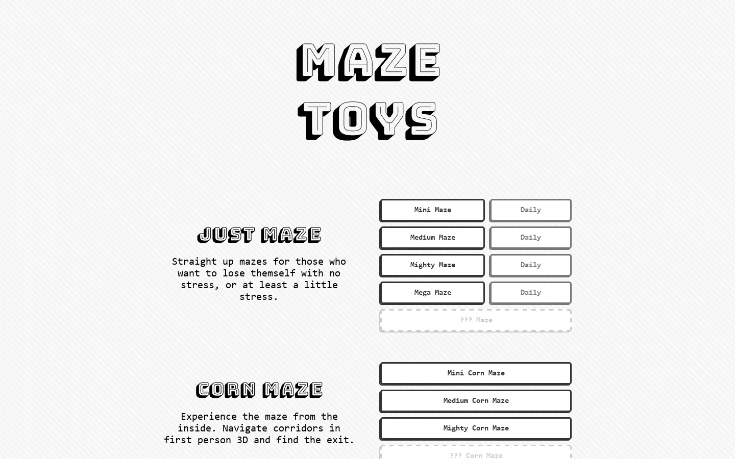 Maze Toys Homepage screenshot