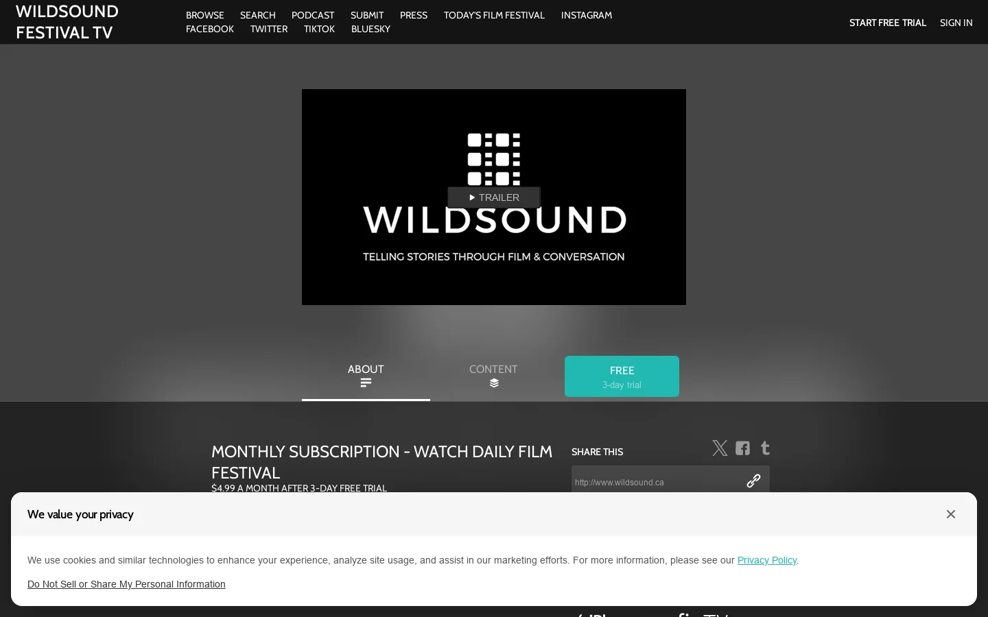 WILDsound Festival TV Homepage screenshot