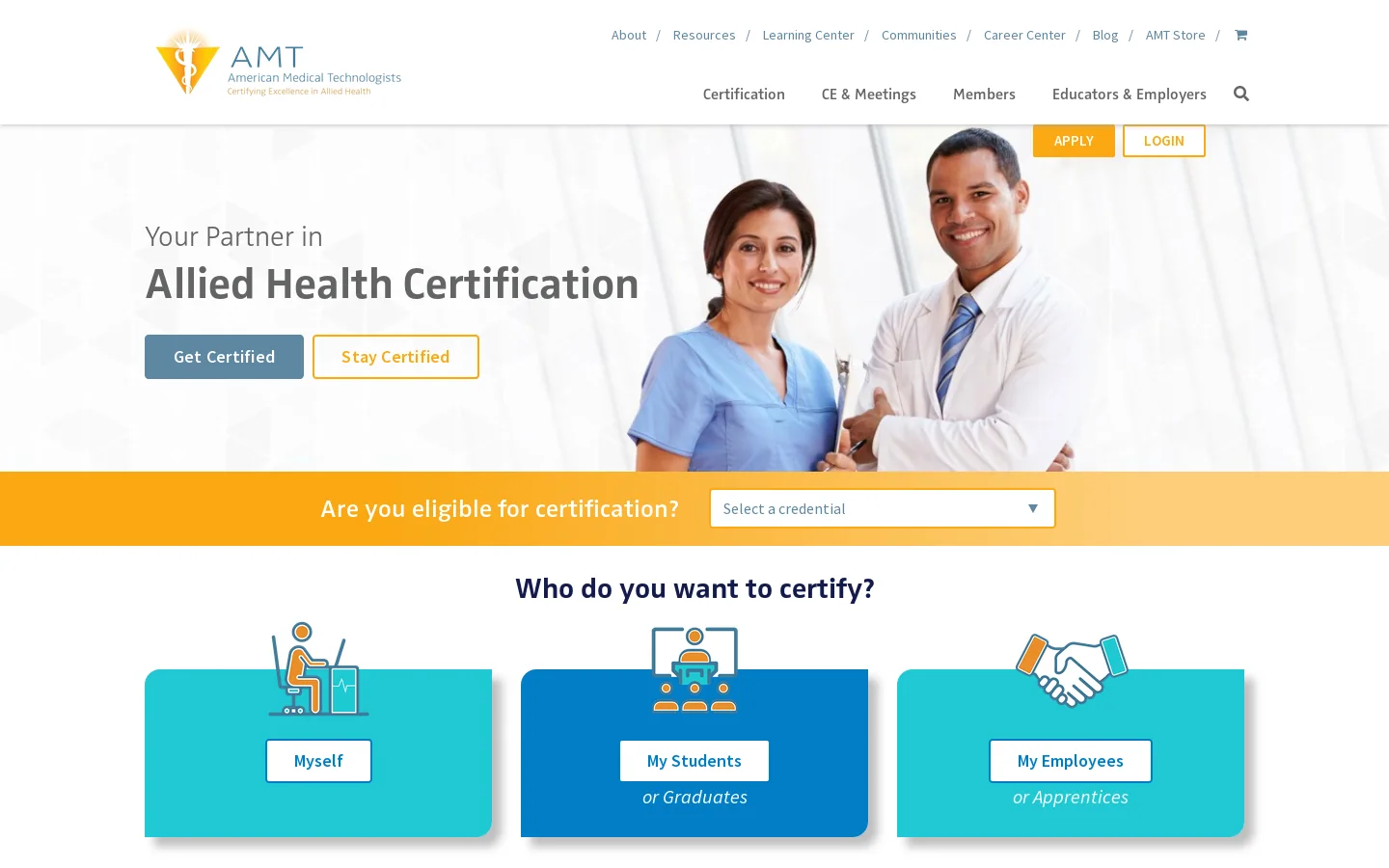 American Medical Technologists (AMT) Home Homepage screenshot