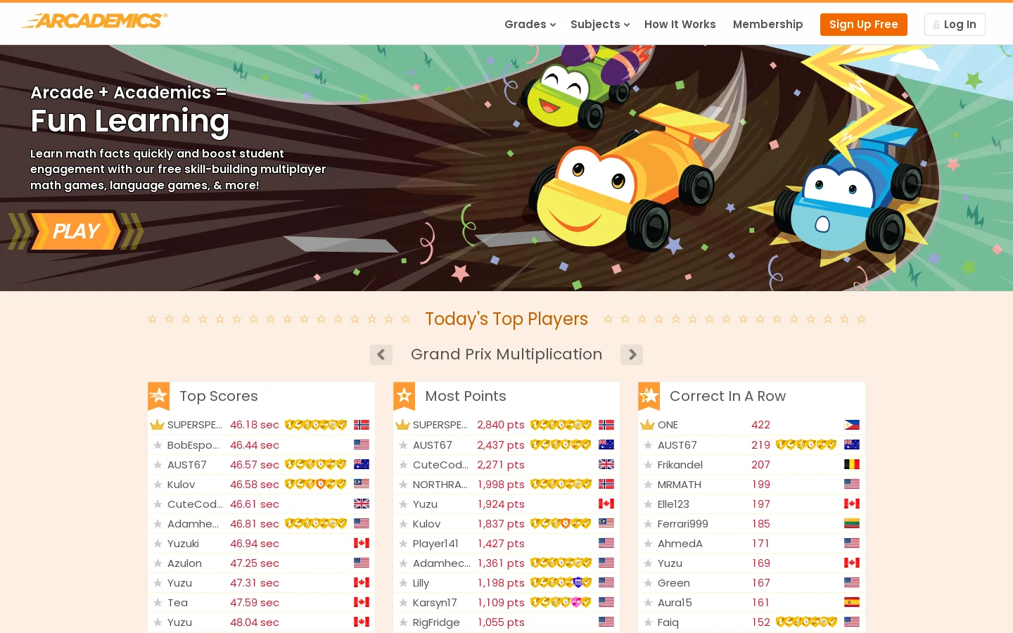 Arcademics Homepage screenshot