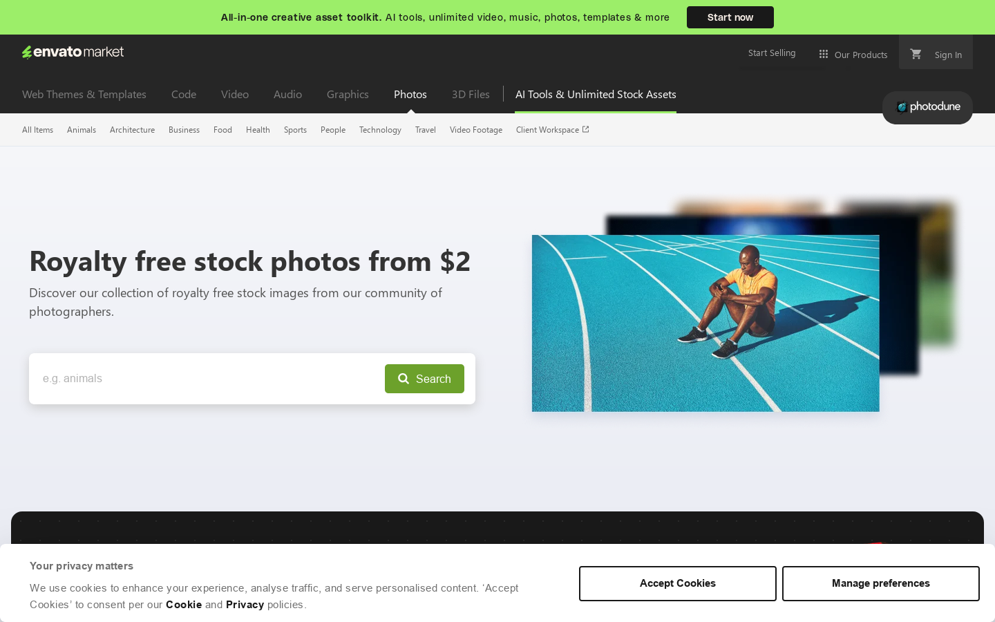 PhotoDune Homepage screenshot