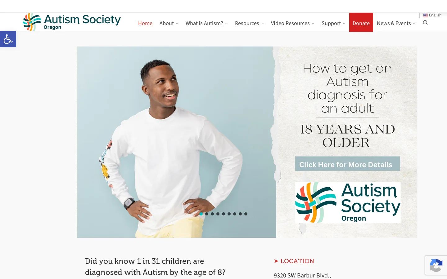 Autism Society of Oregon – Providing resources, education, advocacy and support for individuals and families living with autism. Homepage screenshot
