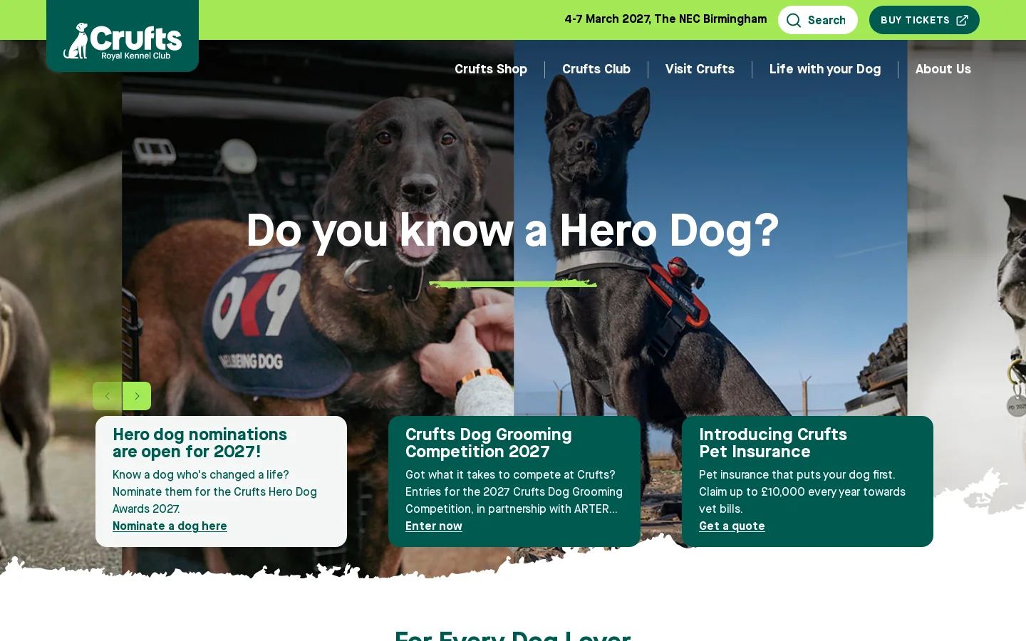 Crufts 2027 Homepage screenshot