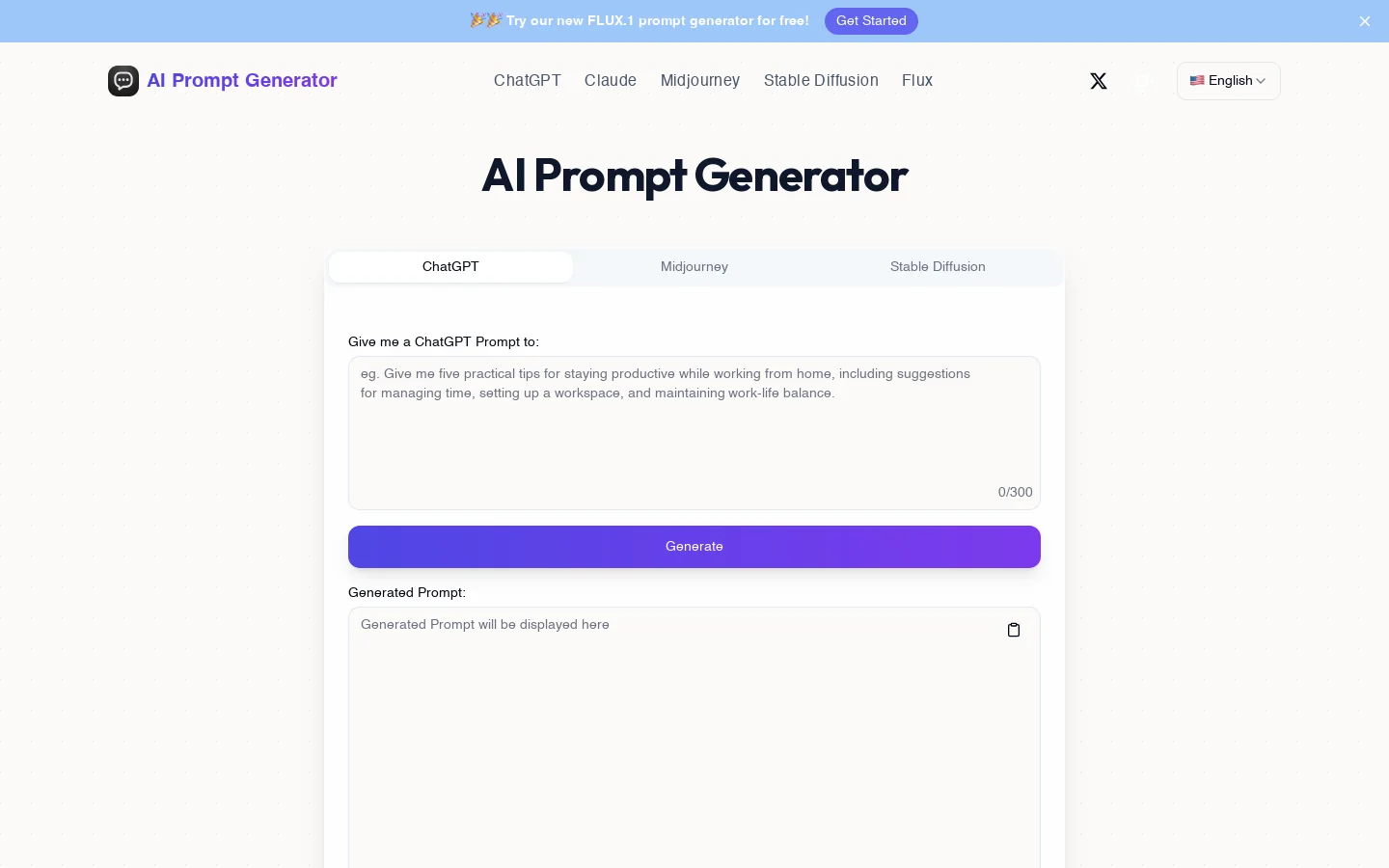 AI Prompt Generator Homepage screenshot
