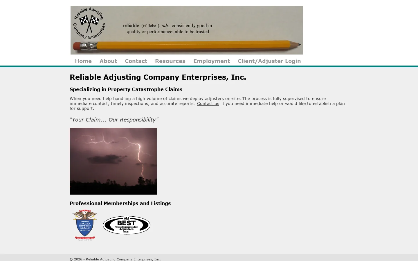 Reliable Adjusting Company Enterprises Homepage screenshot