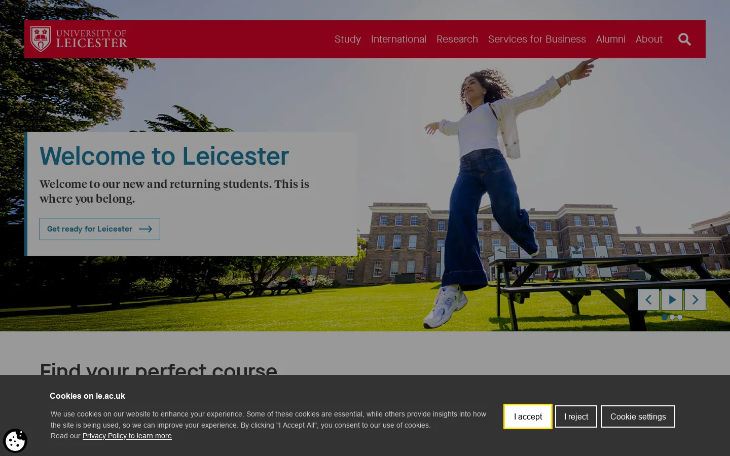A Leading UK University | University of Leicester Homepage screenshot