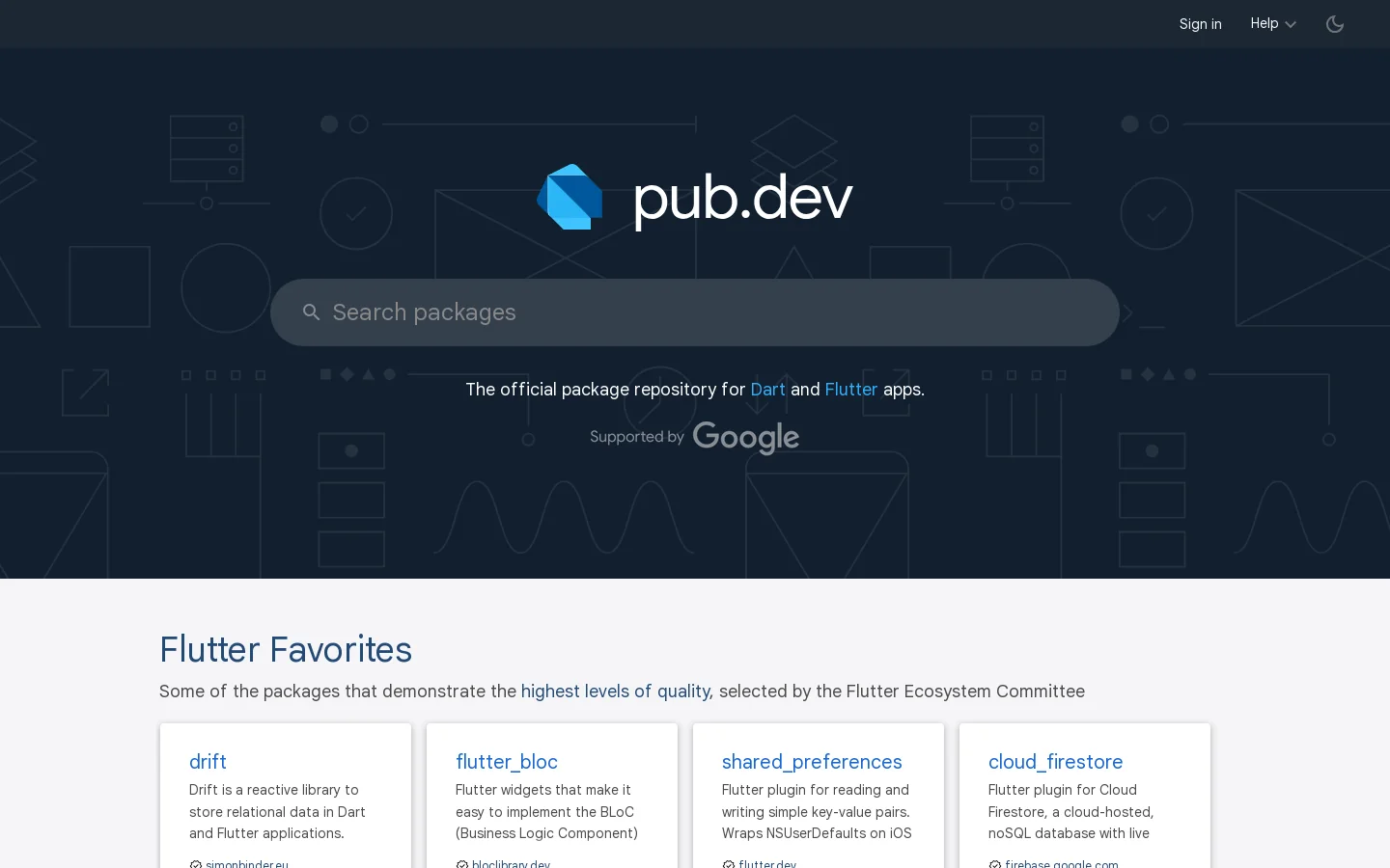 The official repository for Dart and Flutter packages. Homepage screenshot