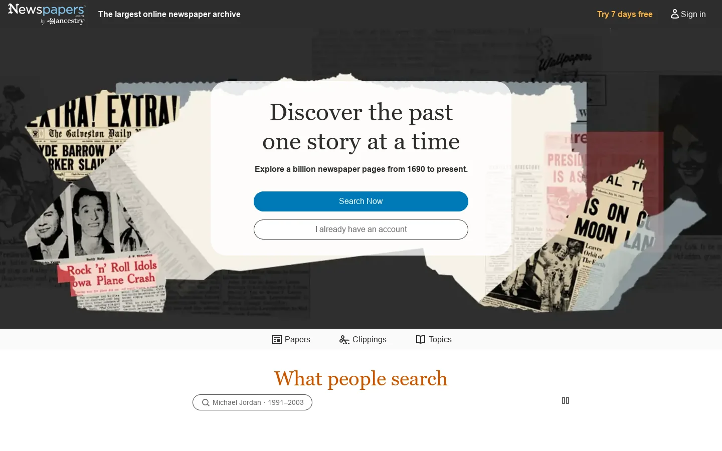 The past: read all about it. Homepage screenshot