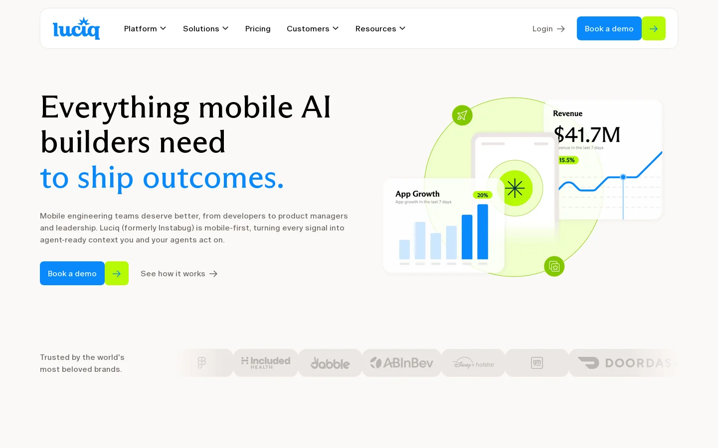 Luciq (formerly Instabug) Homepage screenshot