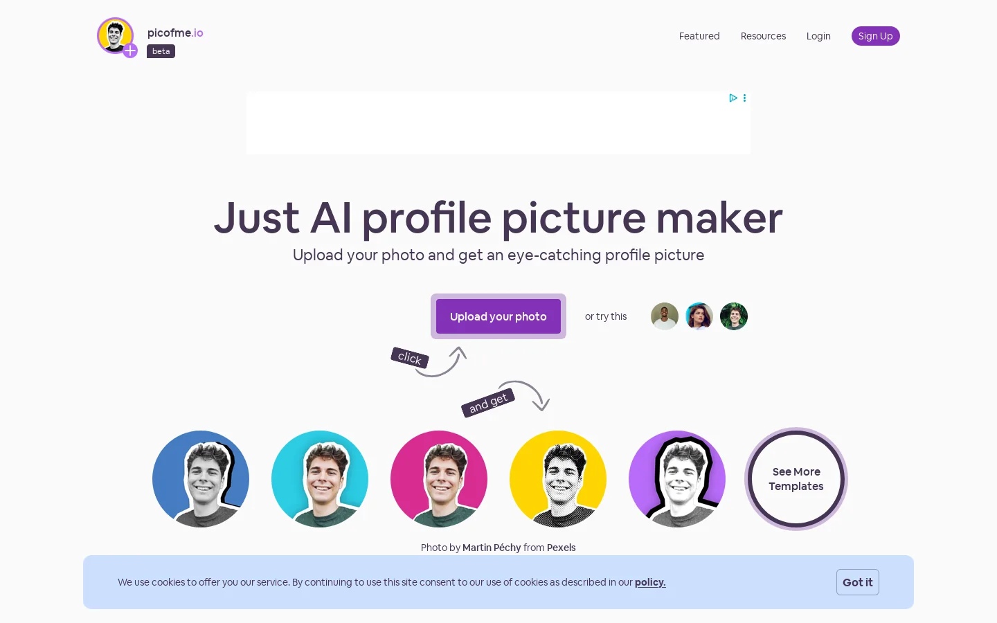 picofme.io Homepage screenshot