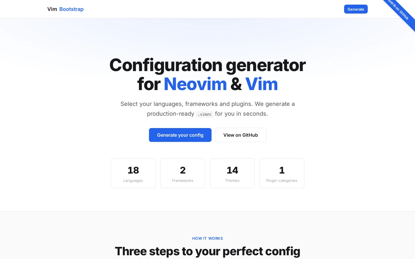 Vim Bootstrap Homepage screenshot