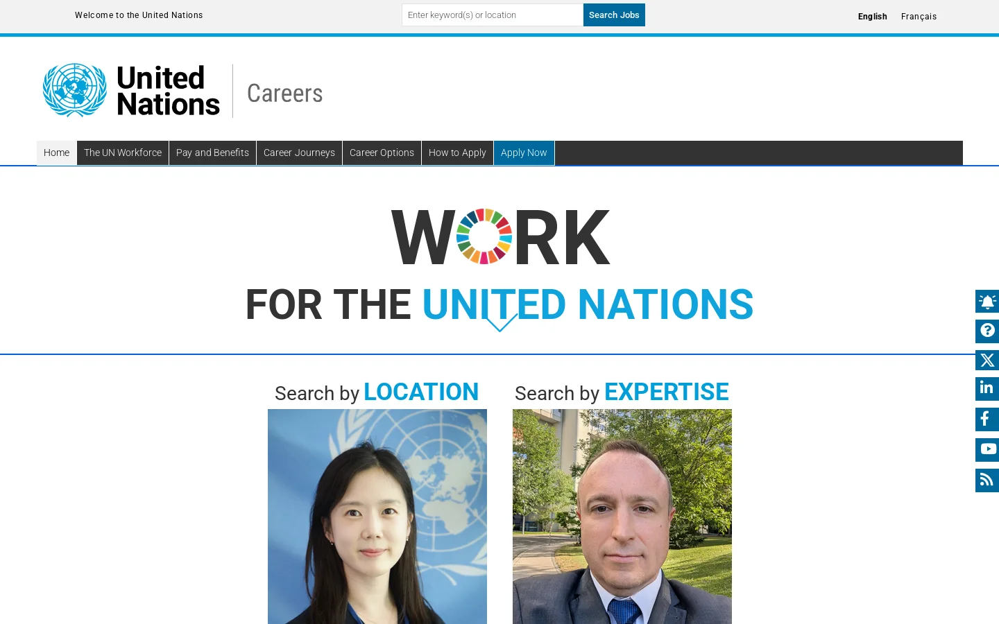 UN Careers Homepage screenshot