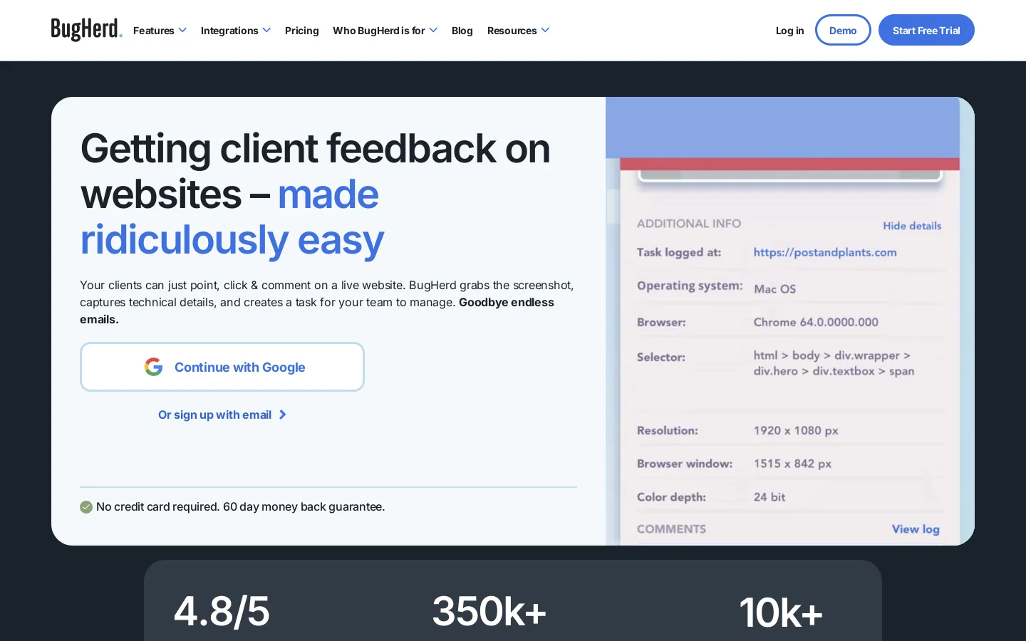 BugHerd Makes it Easy to Get Website Feedback Homepage screenshot