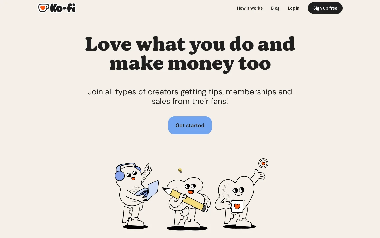 Ko-fi Homepage screenshot
