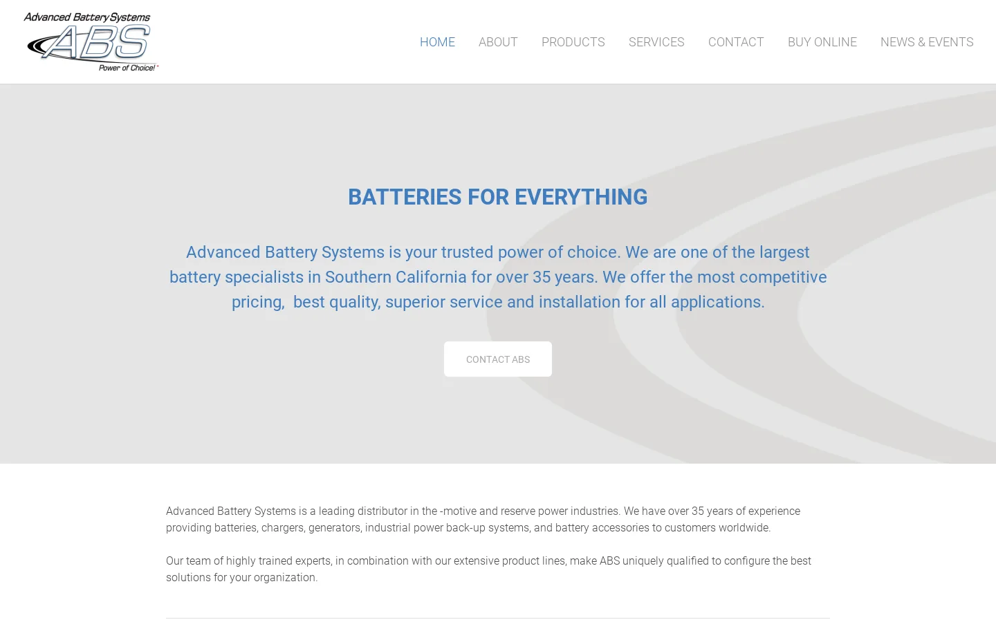 Advanced Battery Systems - Home Homepage screenshot