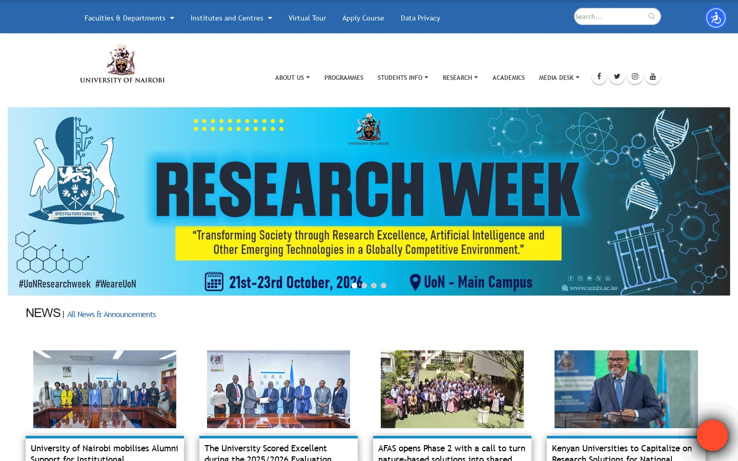 University of Nairobi | Committed to Scholarly Excellence Homepage screenshot