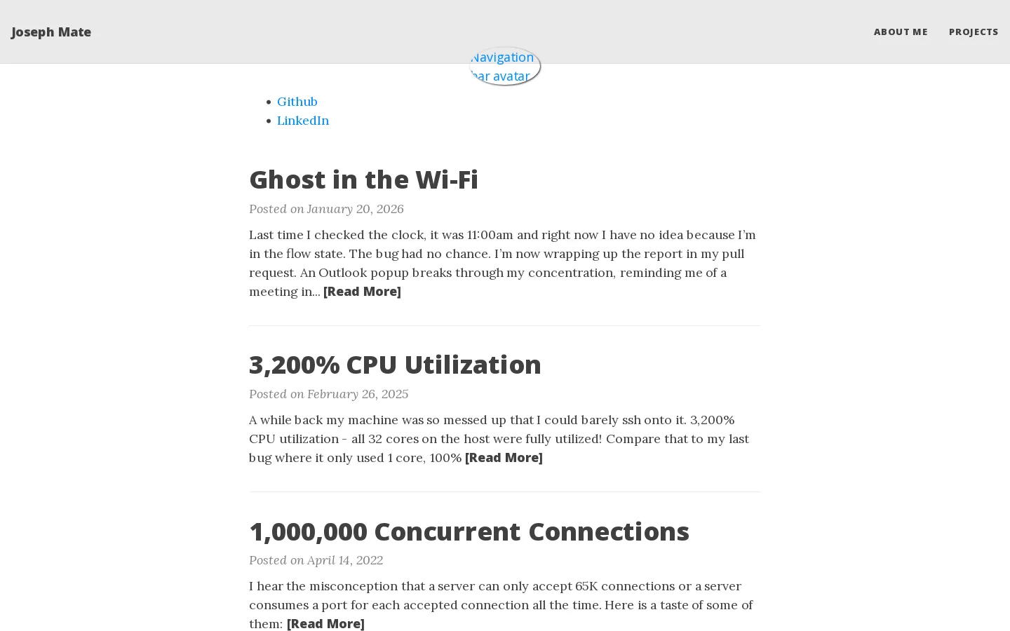 Joseph Mate Homepage screenshot