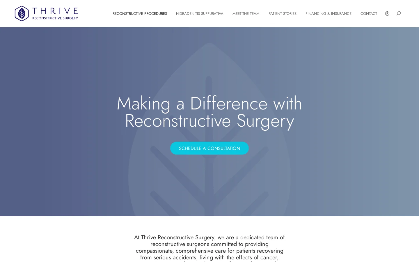 Thrive Reconstructive Surgery Homepage screenshot