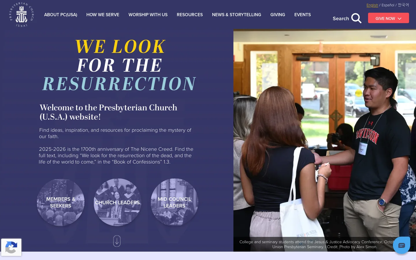 Presbyterian Church (U.S.A.) Homepage screenshot