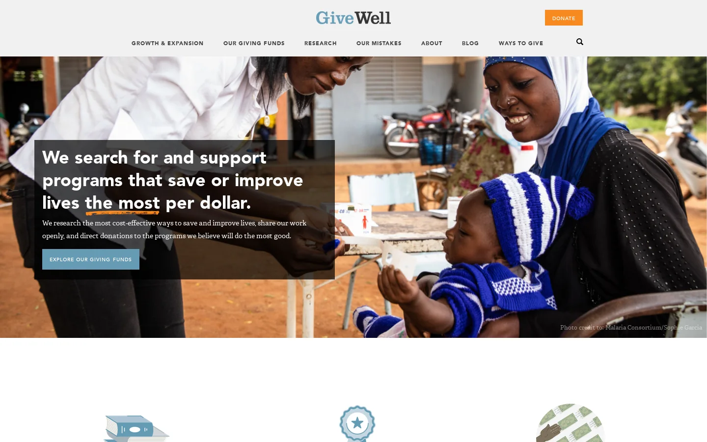 GiveWell Homepage screenshot